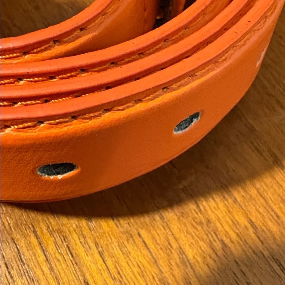 Bright Orange Genuine Leather Vintage 90s Belt Silver Buckle Large 36/38/40 - Picture 15 of 15